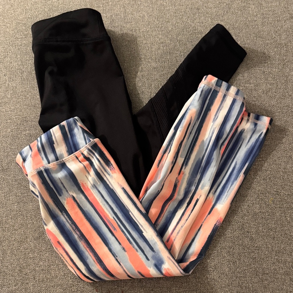 5/$15- Colorblock Black and Watercolor Stripe Leggings